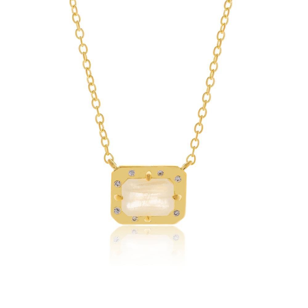 Κολιέ με ορθογώνια moonstone & λεπτές λευκές πέτρες Jools 925