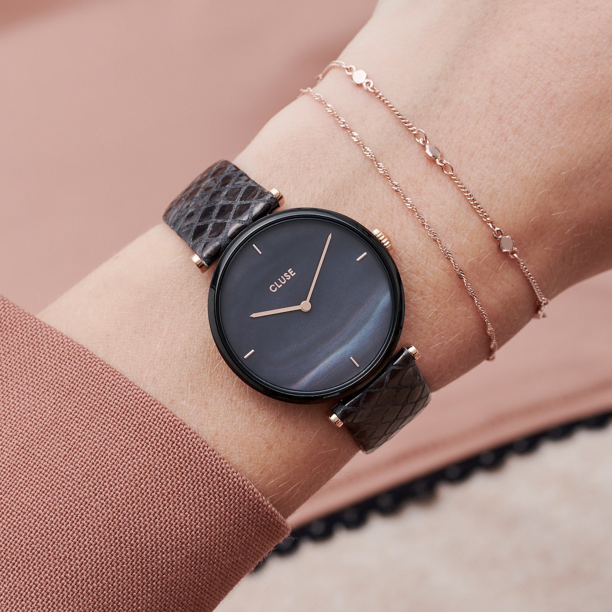 CLUSE Triomphe Black Leather Strap